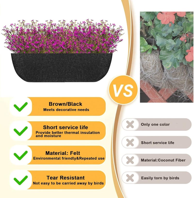 Incycall 2-Pack 30in Planter Liners - Breathable Felt Hanging Basket and Window Box Liners - Prevent Root Suffocation and Bird Damage - Black - Image 5